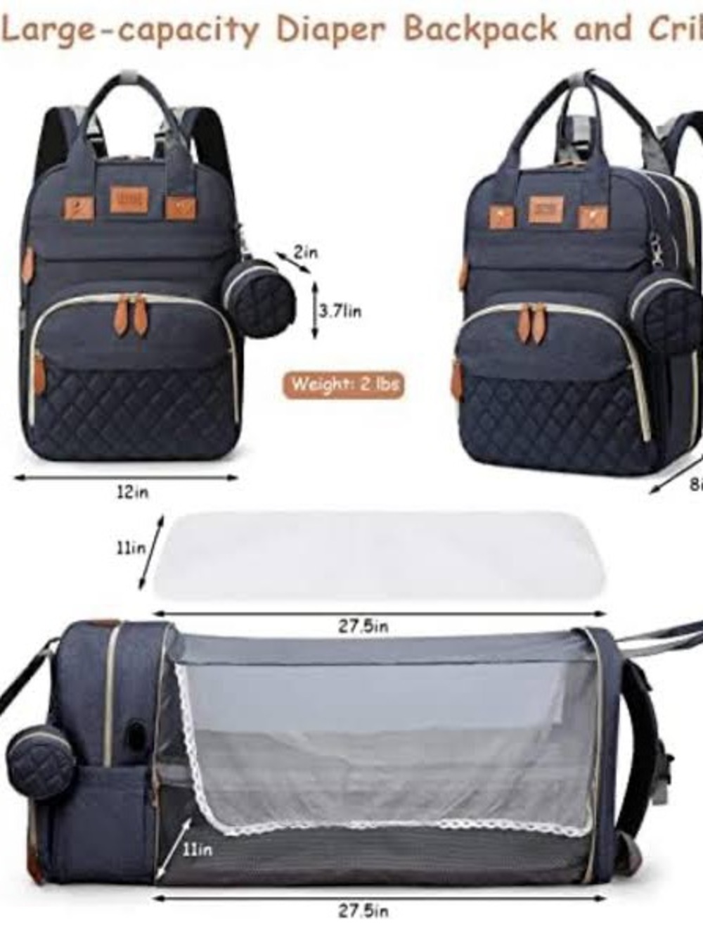 Diaper Bag Travel Backpack Foldable Baby Bed Changing Station Mommy Bag